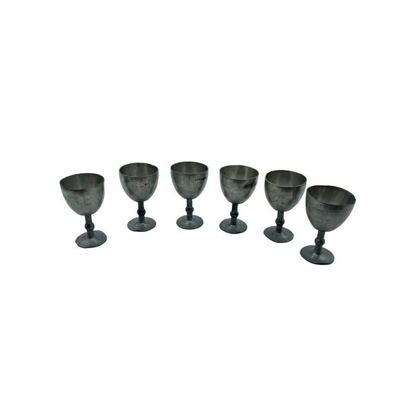 Pewter Shot Goblets Glasses Lot of 6 Small Vintage VTG Bar Stemmed Glasses - Picture 1 of 7